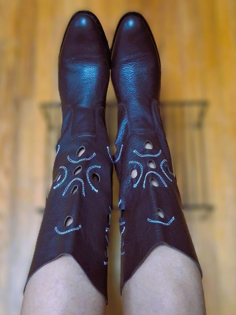 Vintage Chocolate Brown Genuine Leather Western Cowboy Boots Made in Japan